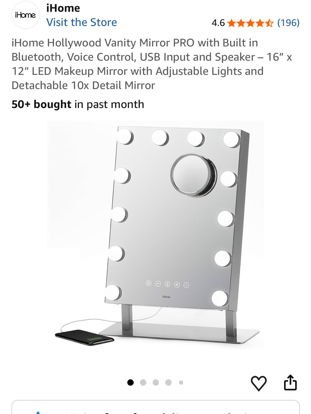 iHome LED Vanity Mirror with Bluetooth Speaker - Silver